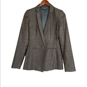 Elie Tahari single button notch lapel blazer pockets metallic gray sz 4
